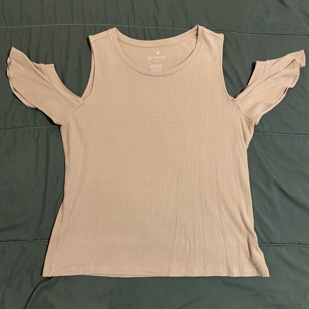 AEO Soft & Sexy Pink Cold-Shoulder T-Shirt